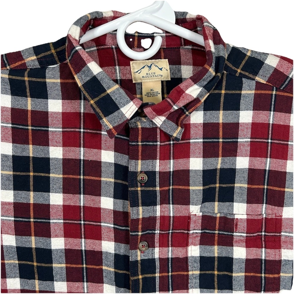 Blue Mountain Flannel Shirt Men's Extra Large Red White Black Plaid Long Sleeve